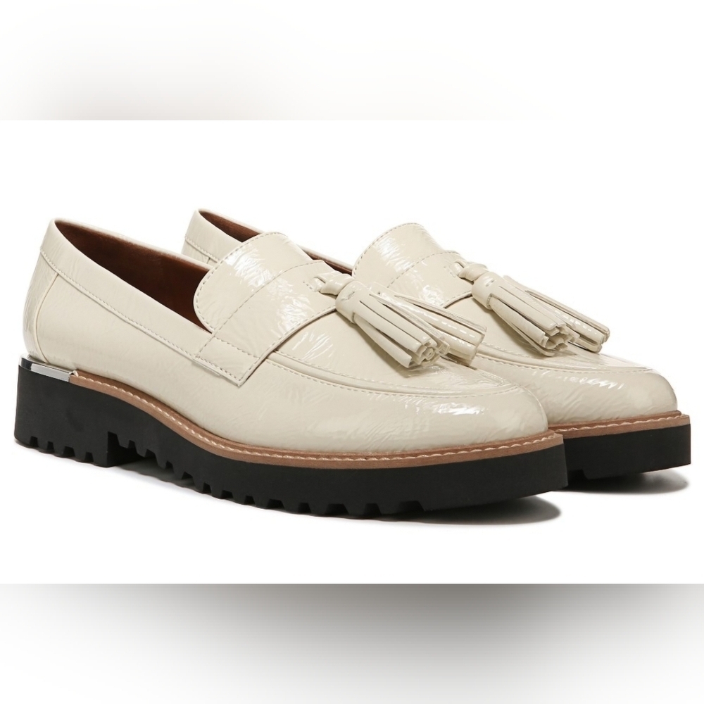 Franco Sarto Carolynn Tassel Loafers Neutral Patent Slip On Lug Sole Vamp NWOT 8 - Picture 2 of 16